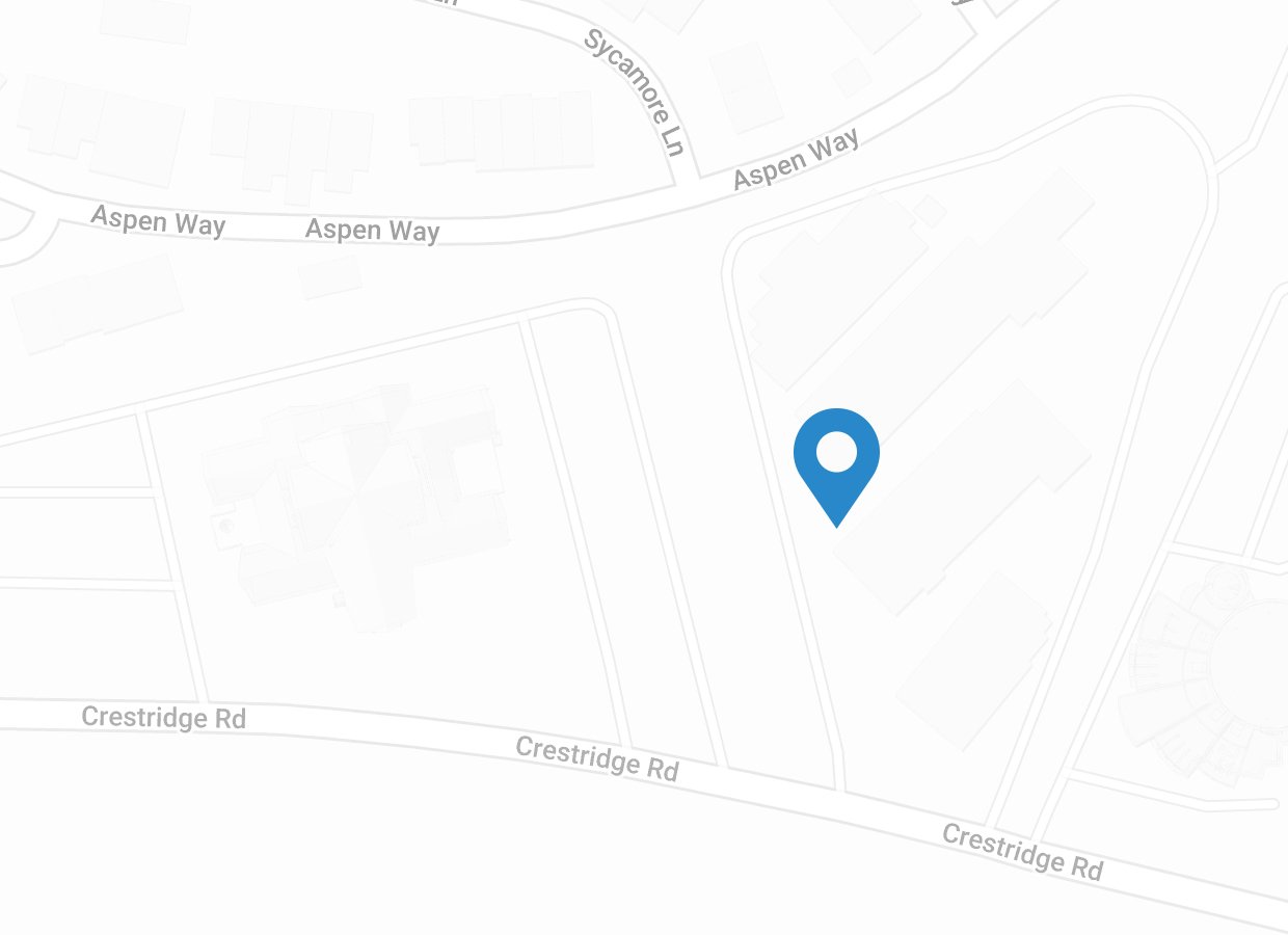 A digital map with streets labeled Aspen Way, Sycamore Ln, and Crestridge Rd. A blue location pin marks a spot near the intersection of Aspen Way and Crestridge Rd. No other map details visible.