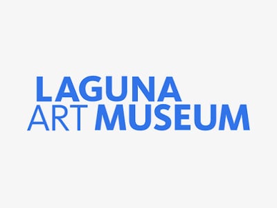 Blue text on a white background that reads Laguna Art Museum, with Laguna and Museum in bold and larger font, and Art in a lighter, smaller font.