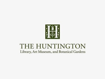 The logo for The Huntington features a decorative green emblem with the letter H above the text: THE HUNTINGTON Library, Art Museum, and Botanical Gardens on a white background.