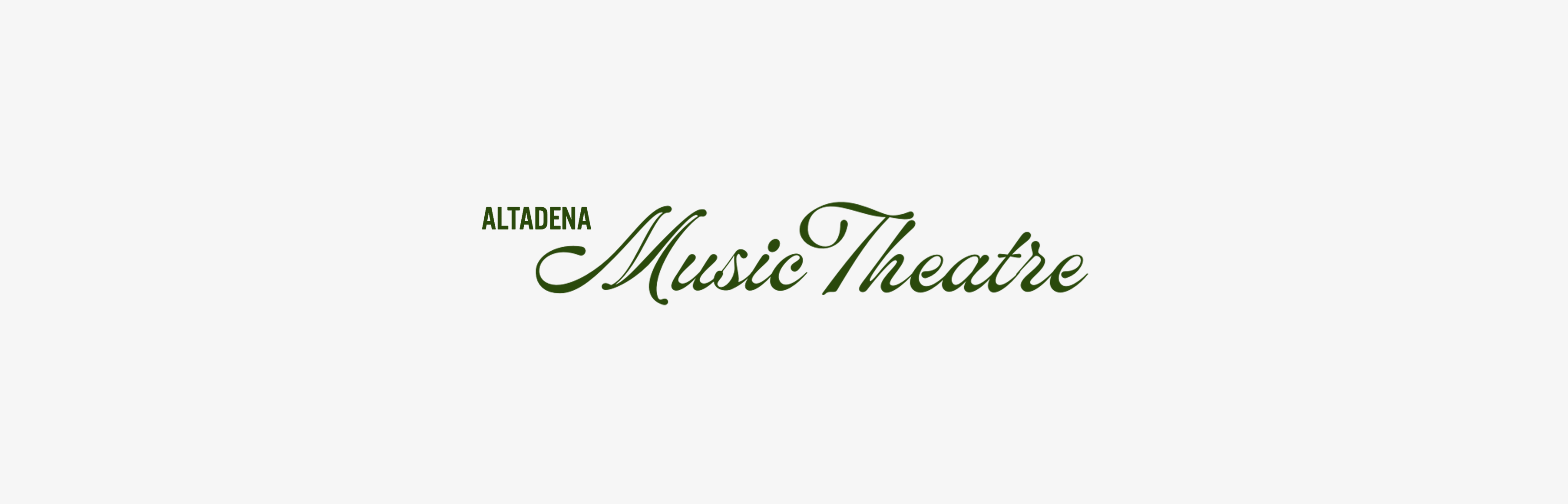 Altadena Music Theatre logo with Altadena in small uppercase letters and Music Theatre in large, elegant green script on a white background.