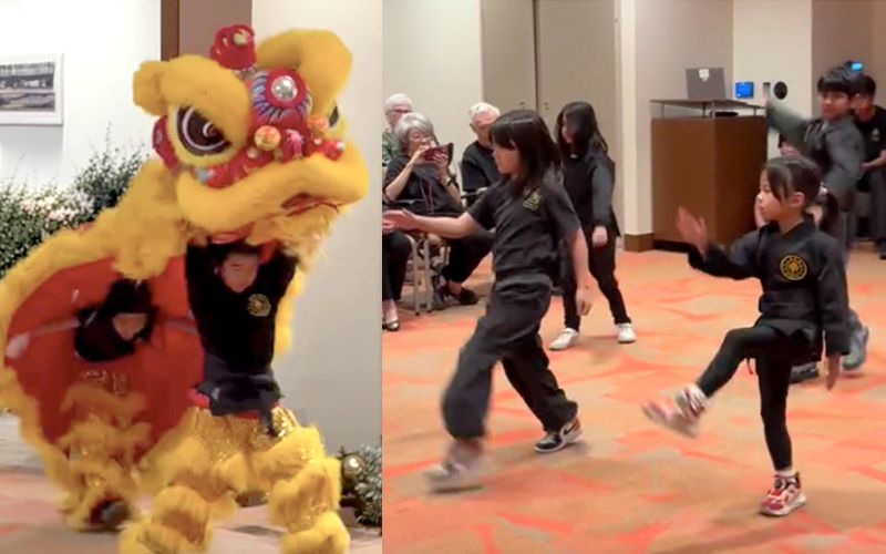 children dancing and celebrating lunar new year