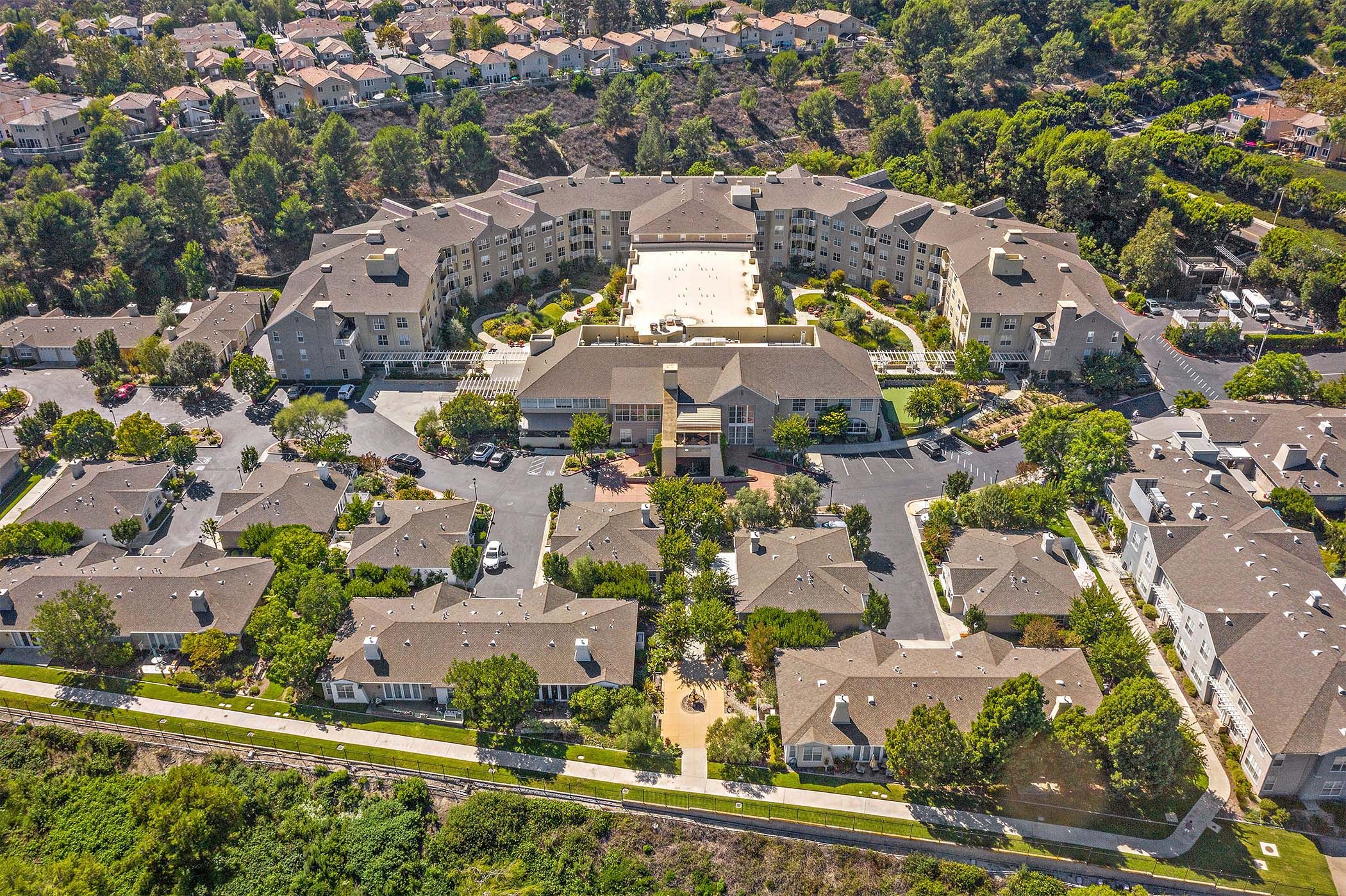 Aerial photograph of the Covington, offering luxury senior living in Orange County