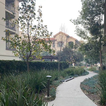 montecedro exterior pathway with light smoke in air from altadena fires
